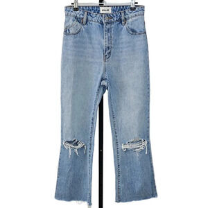 Revolve ROLLA'S East Coast Flare Crop Size 27 Blue Distressed High Rise Liv Worn